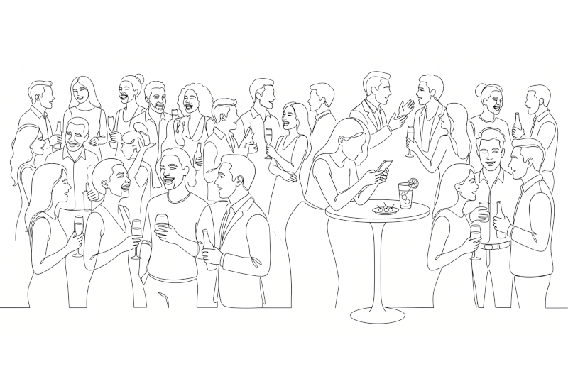 Person on phone at a party